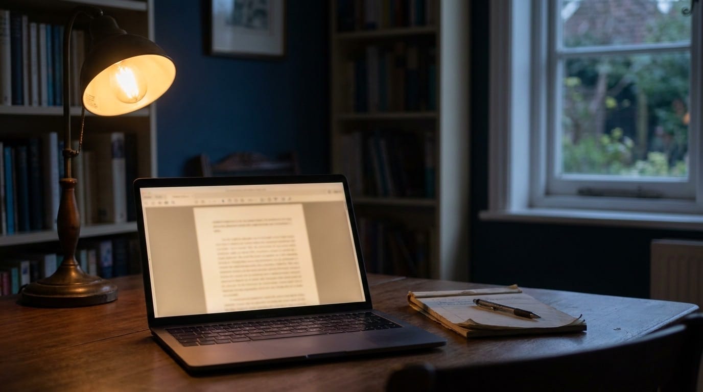 An immigration file arriving as a digital record, its scanned pages open on a laptop